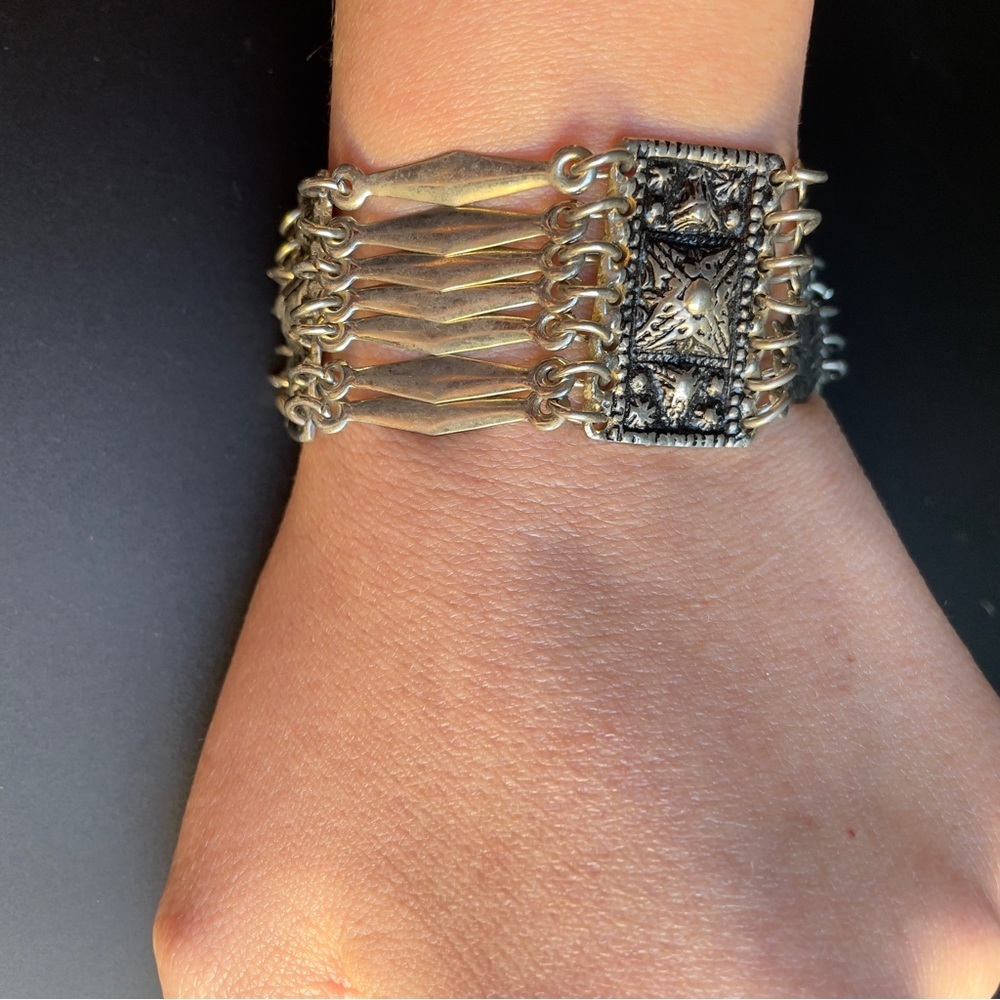 Vintage Silver Bracelet with Stamped Sections